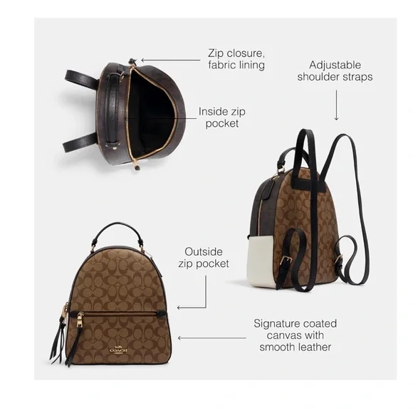 Coach Signature Logo medium Backpack in Brown with Black and chalk block Trim - Picture 3 of 3